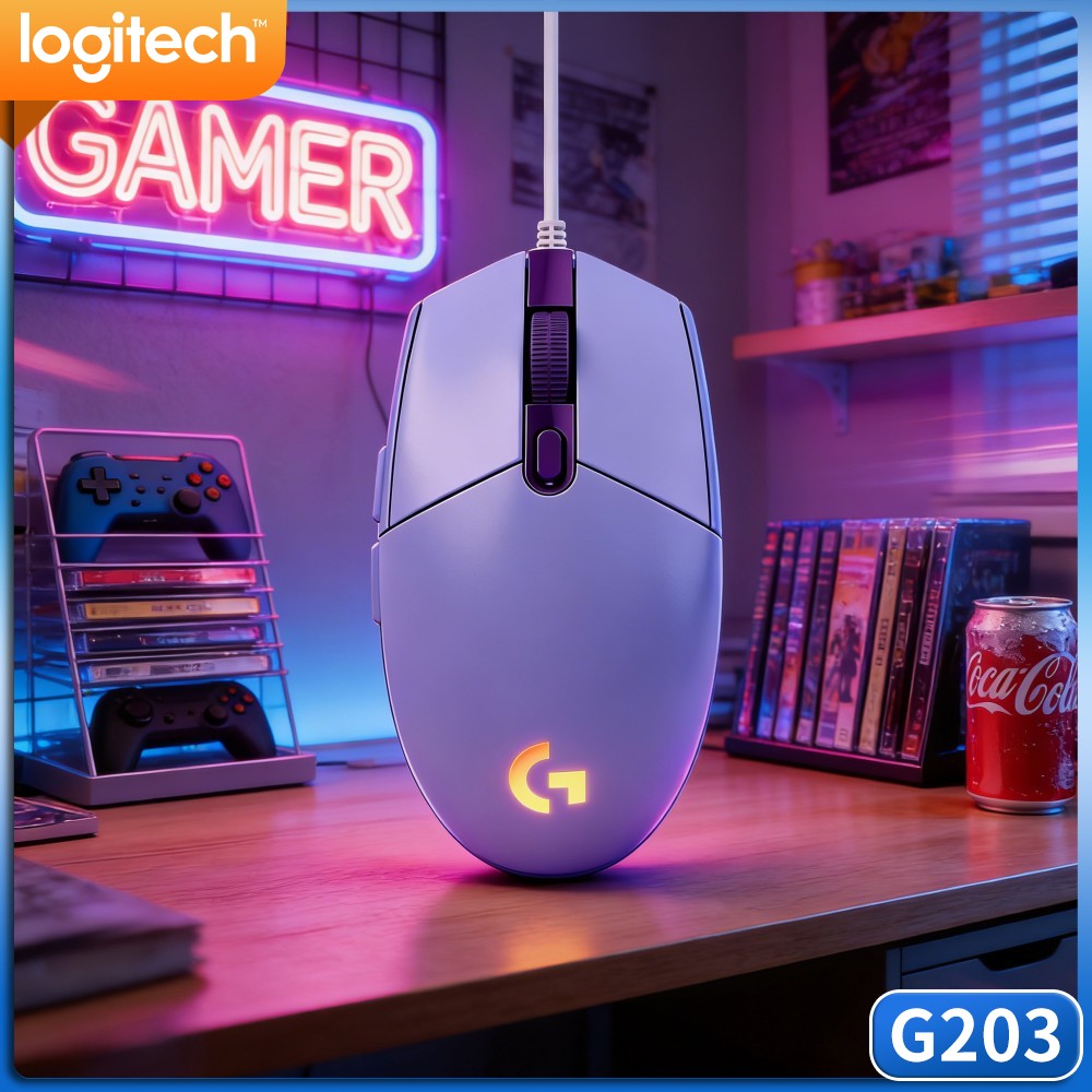 Logitech Mouse G203 - Mouse Gamer Logitech G203 com Fio,