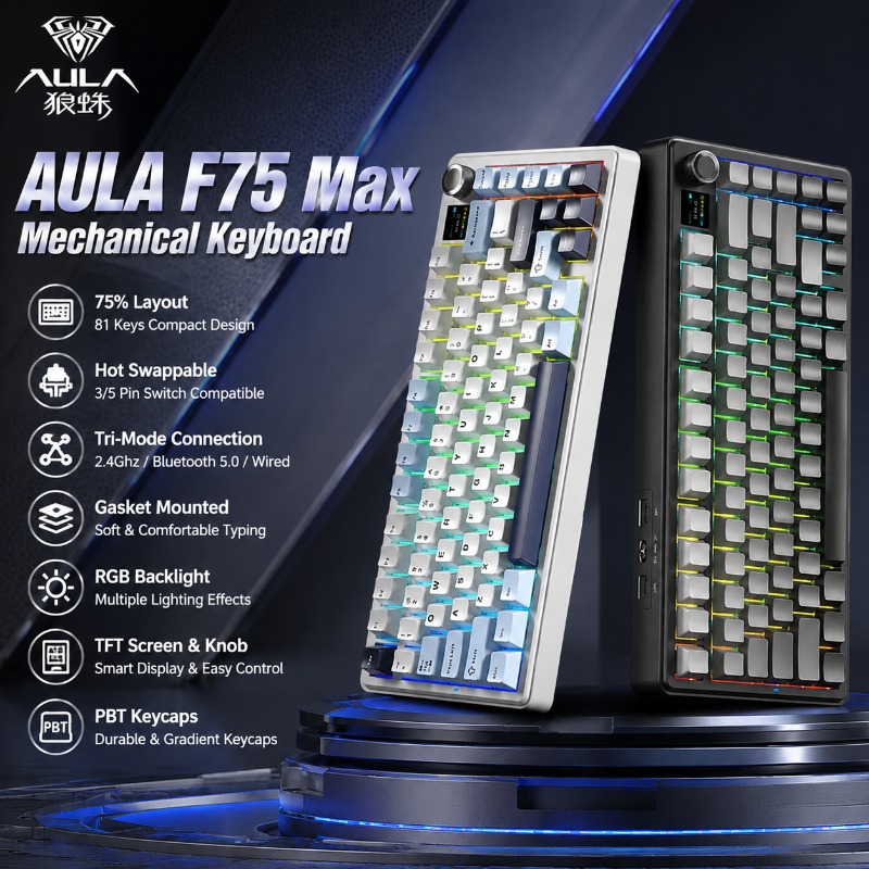 Teclado Mecânico AULA F75 Max, - Gaming Keyboard Hot Swappable avaliação e preço