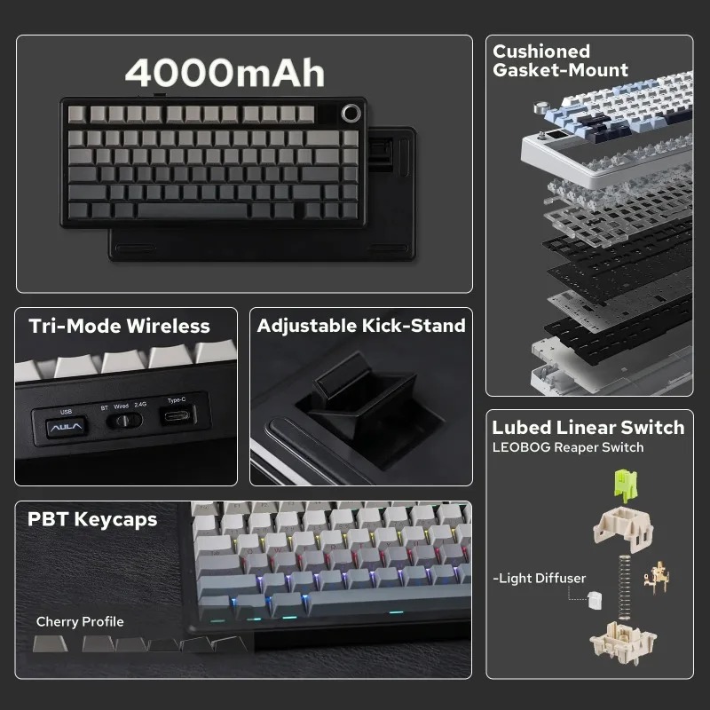 Teclado Mecânico AULA F75 Max, - Gaming Keyboard Hot Swappable avaliação e preço