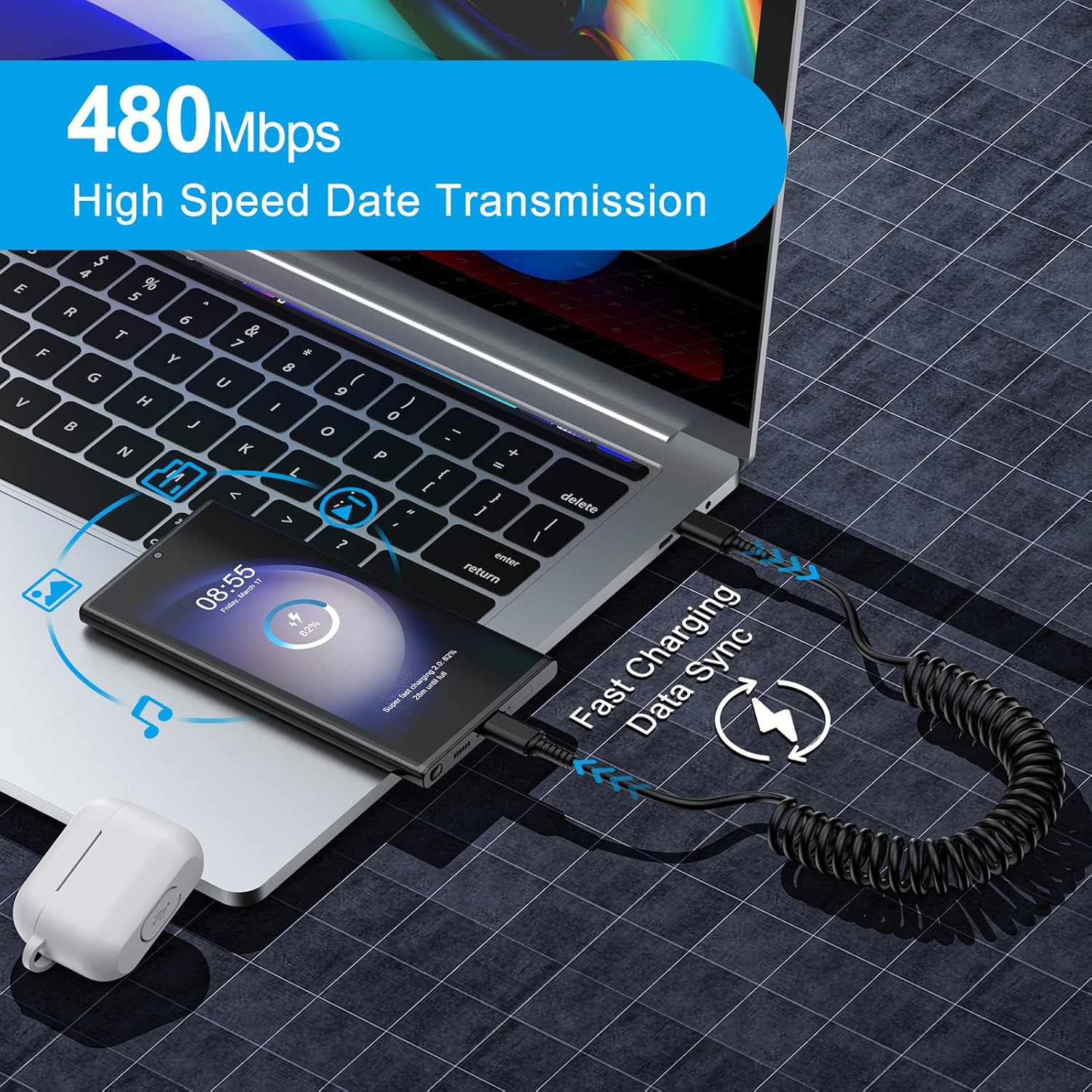 Android Auto USB C para USB C  - Coiled Usb Cable avaliação e preço